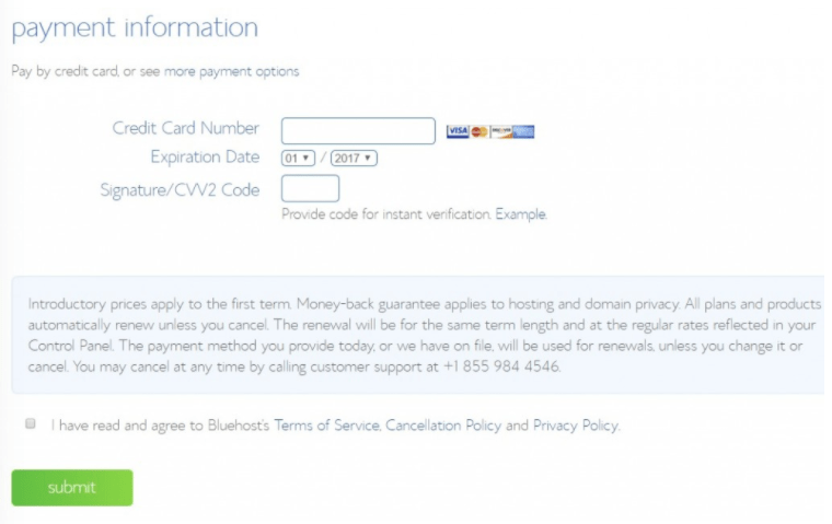 bluehost payment